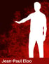 Weiße Silhouette eines Mannes mit ausgestrecktem Arm auf rotem Hintergrund, darunter "Jean-Paul Eloo".