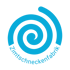 Blaues Spiral-Logo mit dem gebogenen Text „Zimtschneckenfabrik“ auf grünem Hintergrund.