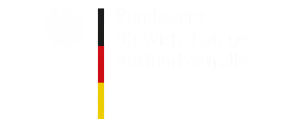 Logo des Bundesamts für Wirtschaft und Ausfuhrkontrolle (BAFA) mit Bundesadler und Deutschlandflagge auf schwarzem Grund.