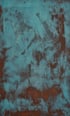 Abstrakte Textur mit türkisblauer Patina auf rostbraunem Metalluntergrund mit vertikalen Farbläufern und Pinselstrichen.