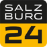 Salzburg24 Logo mit weißem Text auf schwarzem Grund und schwarzer Zahl 24 auf gelbem Grund.