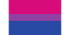 Bisexuelle Flagge mit horizontalen Streifen in Pink, Lila und Blau auf grünem Hintergrund.