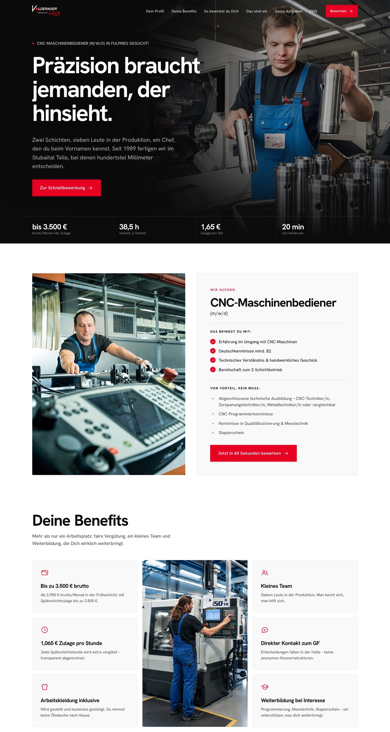 CNC Volderauer Karriere website, first three screens