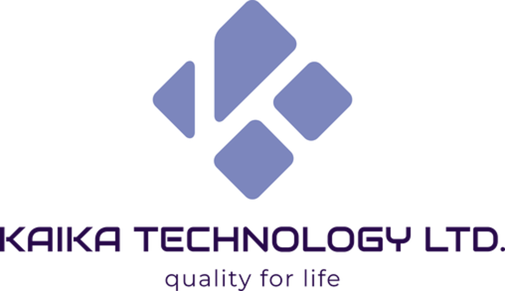 KAJKA TECHNOLOGY LTD. logo: purple rhombus with four inner squares, "quality for life" slogan.