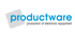Logo von productware: „production of electronic equipment“ auf dunkelgrünem Hintergrund.