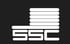 White "SSC" text with a stacked, horizontal bar design above it on a black background.