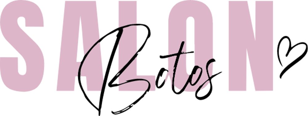 Rosa Schriftzug "SALON" mit schwarzem, kursivem Text "Botox" und einem kleinen Herz darüber.