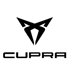 Schwarzes Cupra-Logo auf dunkelgrünem Hintergrund, bestehend aus stilisiertem "C" und darunter dem Schriftzug "CUPRA".