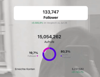 133.747 Follower, 15 Mio. Aufrufe