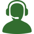 Grüne Silhouette einer Person mit Kopfhörern und Mikrofon, die einen Kundenservice-Mitarbeiter darstellt.
