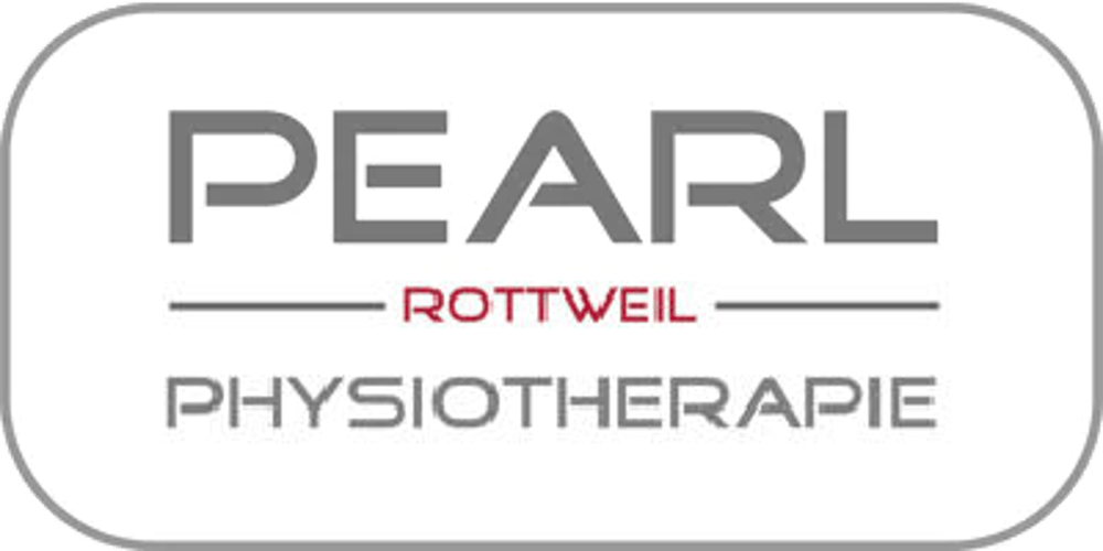 Logo: Pearl Physiotherapie Rottweil, in Grau und Rot auf weißem Hintergrund.