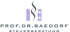 Logo with lavender "I" and "B" letters, intertwined with a dark gray wavy line, above "PROF. DR. BAEDORF STEUERBERATUNG".
