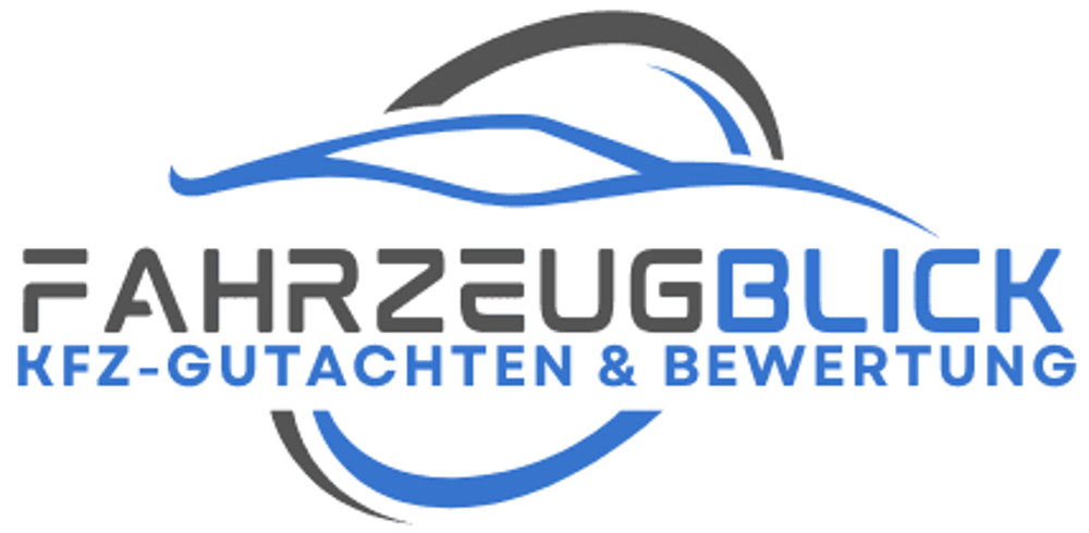 Logo: FAHRZEUGBICK KFZ-GUTACHTEN & BEWERTUNG mit stilisierter blauer und grauer Autokontur.