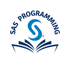 SAS Programming-Logo mit blauem "S", umgeben von Text und einem geöffneten Buch.