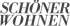 Das Logo "SCHÖNER WOHNEN" in dunkelgrauer Schrift auf grünem Hintergrund.