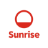 Rotes Sunrise-Logo mit einem Kreis und einer horizontalen Linie darüber, darunter der Schriftzug "Sunrise".