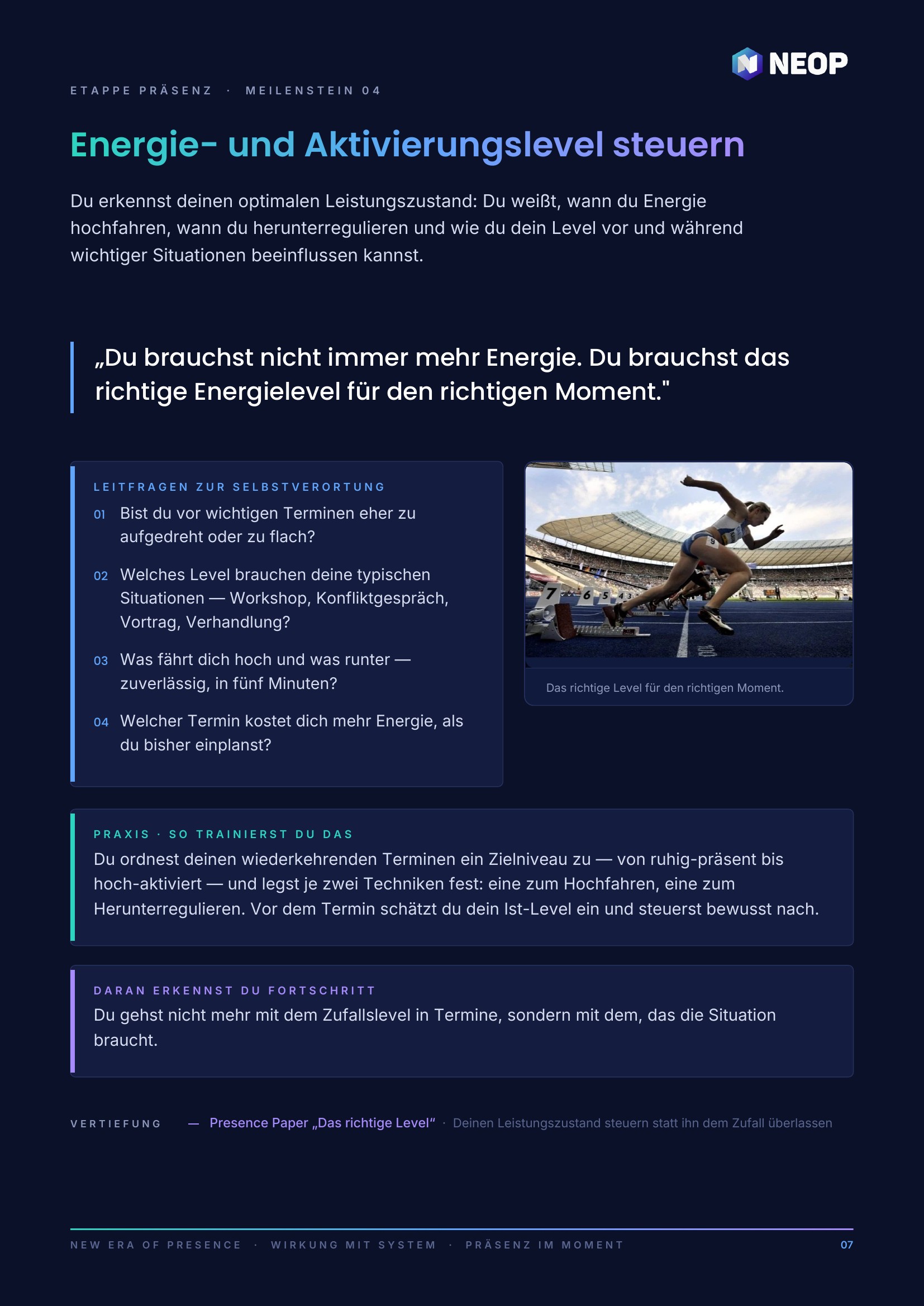 Innenseite der Performance Journey mit einem Meilenstein