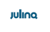 Blaues "julinq"-Logo auf dunkelgrünem Hintergrund.