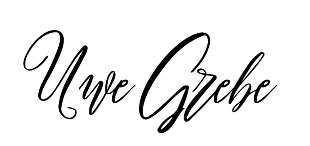 Schwarzer Schriftzug "Uwe Grebe" in geschwungener Schrift.