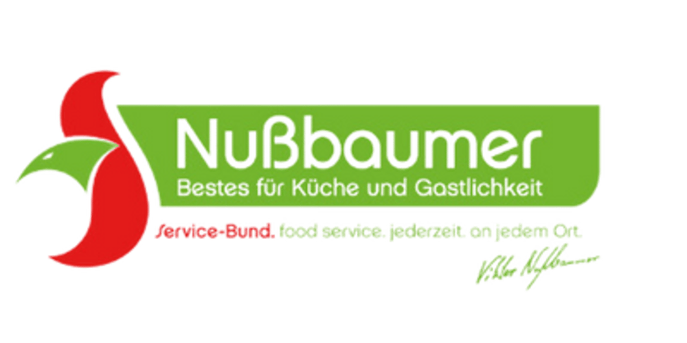 Nußbaumer Logo: Nußbaumer, Bestes für Küche und Gastlichkeit, Service-Bund. food service. jederzeit an jedem Ort.