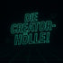 Neon-grüner Text auf schwarzem Hintergrund: "DIE CREATOR-HÖLLE!" über einem Gitterboden.