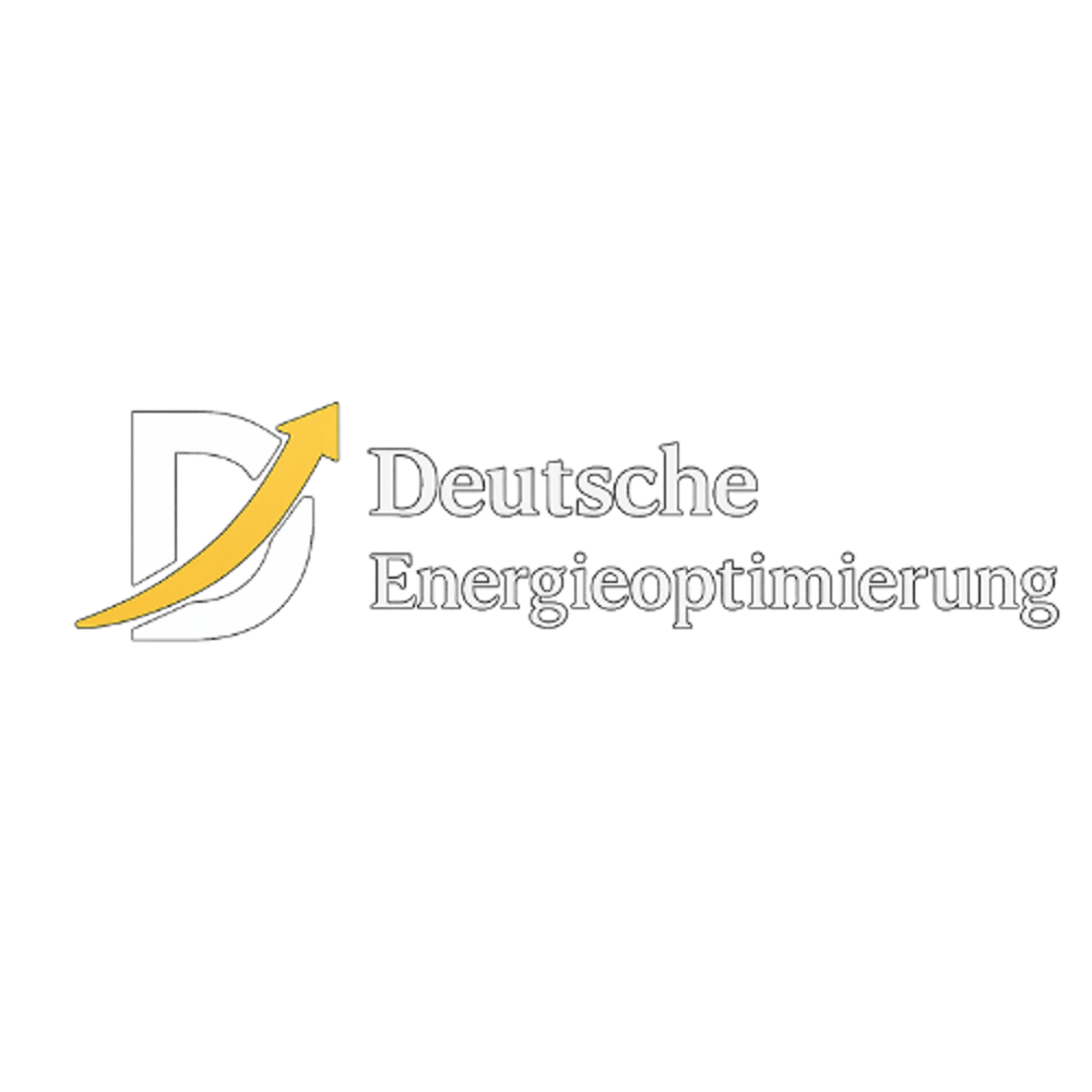 Logo "D" mit gelbem Pfeil nach oben, Text "Deutsche Energieoptimierung" auf grünem Hintergrund.