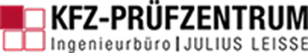Logo mit rotem Symbol und schwarzem Text "KFZ-PRÜFZENTRUM Ingenieurbüro | JULIUS LEISE".