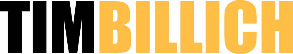 Der Text "TIM BILLICH" in fetter, schwarzer und orangefarbener Schrift.