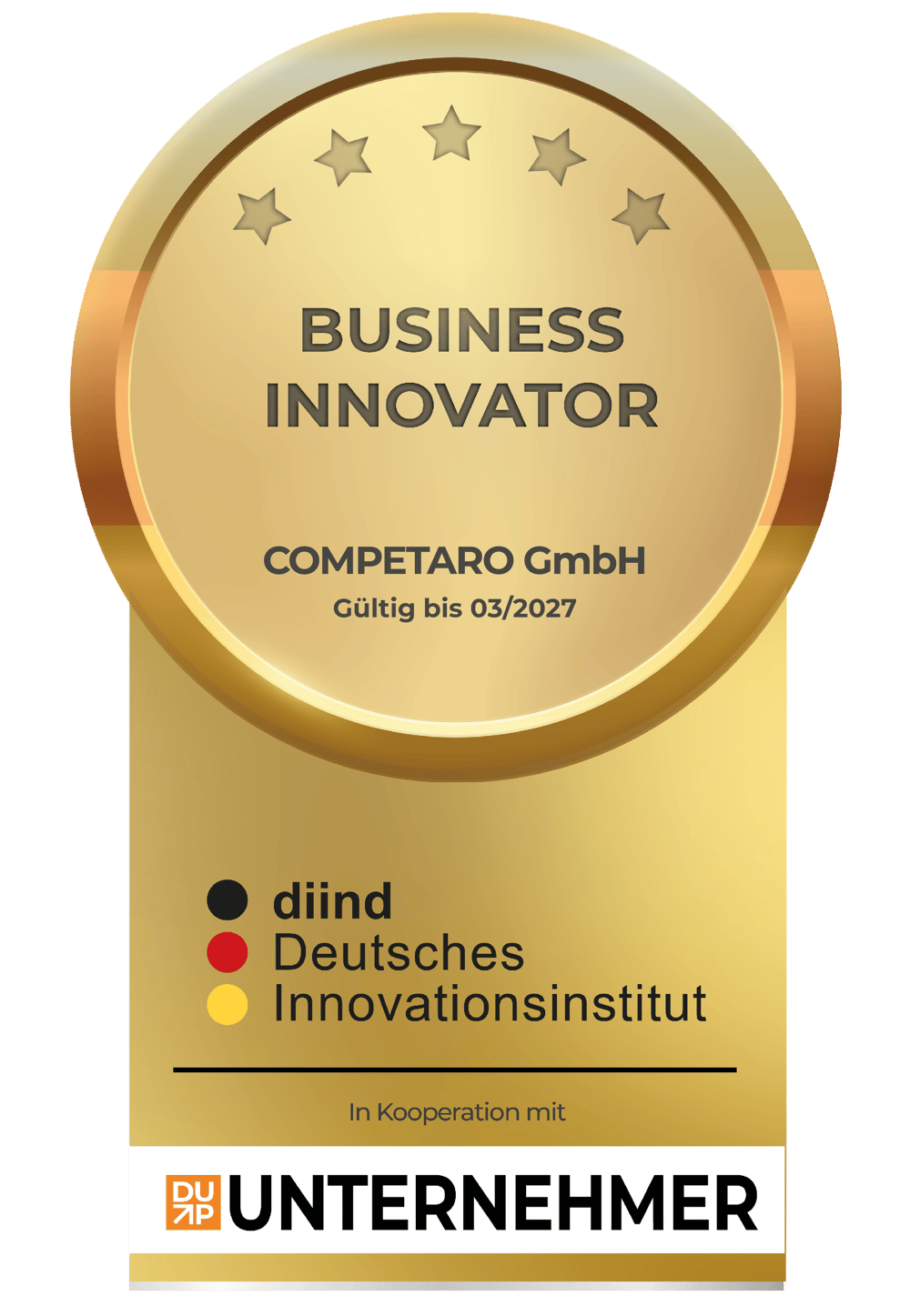 COMPETARO wurde als „Business Innovator“ ausgezeichnet – eine Bestätigung für den Anspruch, Arbeitgeberqualität messbar, glaubwürdig und zukunftsorientiert zu gestalten. Mit der Arbeitgeberauszeichnung hirebadge® schafft das Unternehmen zudem Transparenz in Bezug auf Zusammenarbeit und Unternehmenskultur.