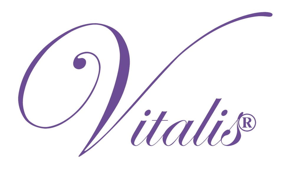 Purple script font "Vitalis" logo with a registered trademark symbol.