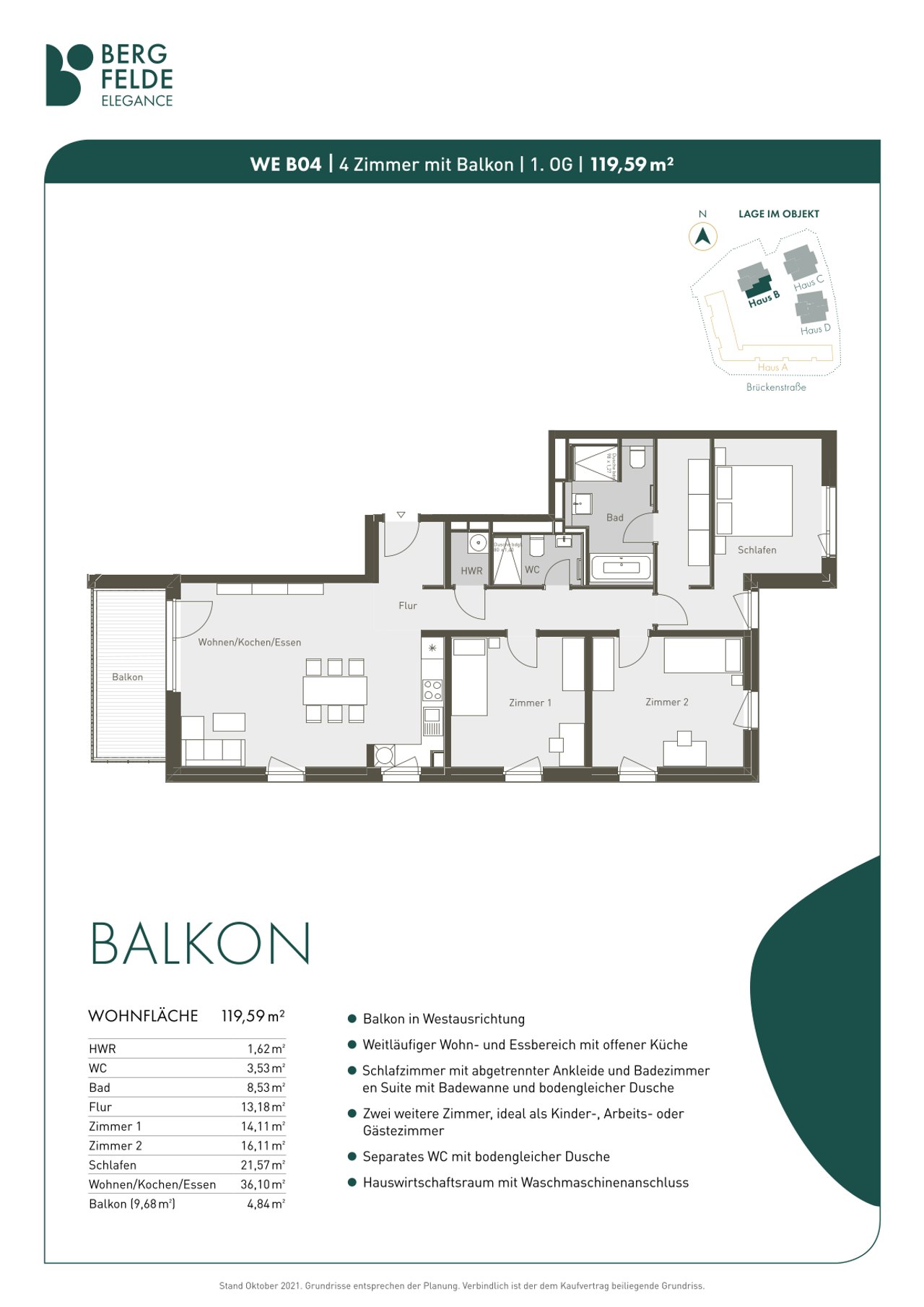 Grundriss WE B04 – 4 Zimmer, 119,59 m²