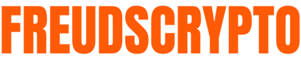 The word "FREUDSCrypto" in bold, orange capital letters on a dark green background.