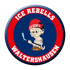 Rundes Logo "ICE REBELLS WALTERSHAUSEN" mit Cartoon-Figur, die einen Eishockeyschläger hält.