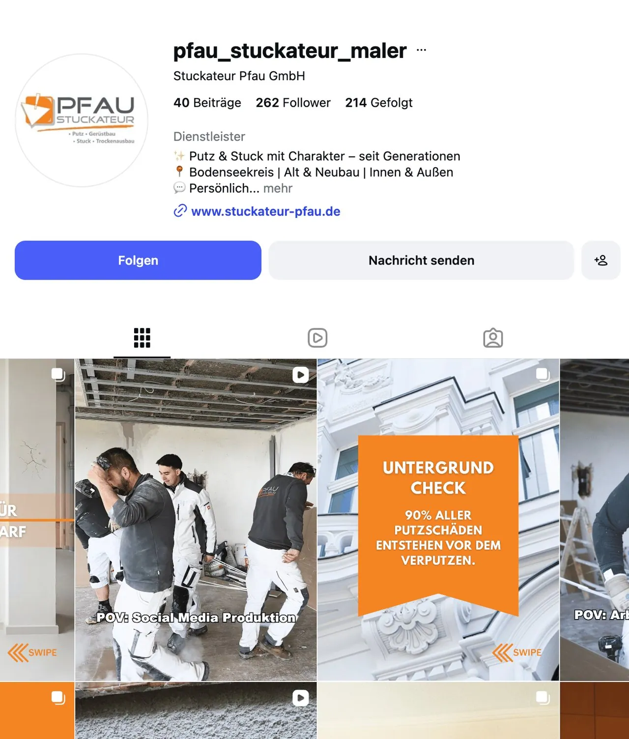 Instagram-Profil von Stuckateur Pfau