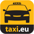 Schwarzes Taxi auf gelbem Grund mit der Aufschrift "TAXI" und "taxi.eu".