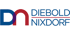 Diebold Nixdorf Logo: Blaue DN-Monogramm überlappt mit rotem DN, daneben "DIEBOLD" über rotem Strich und "NIXDORF".