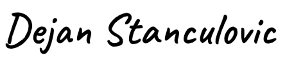 Schriftzug Dejan Stanculovic in schwarzer Handschrift auf weißem Hintergrund.