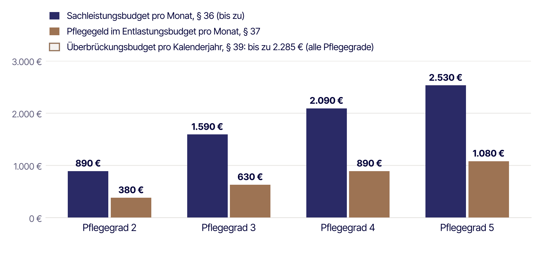 Leistungsbudgets ab 2027 nach Pflegegrad