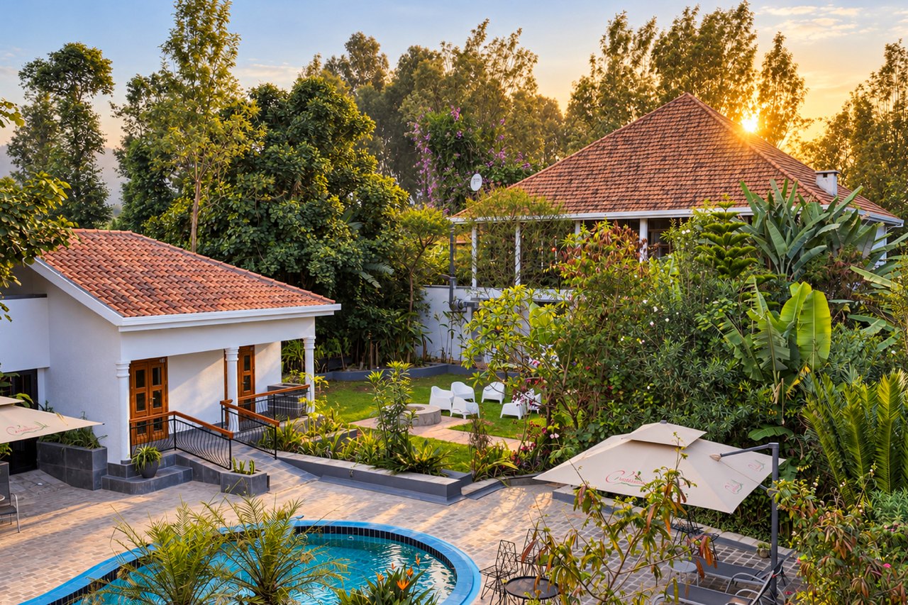 Cottages around the pool garden