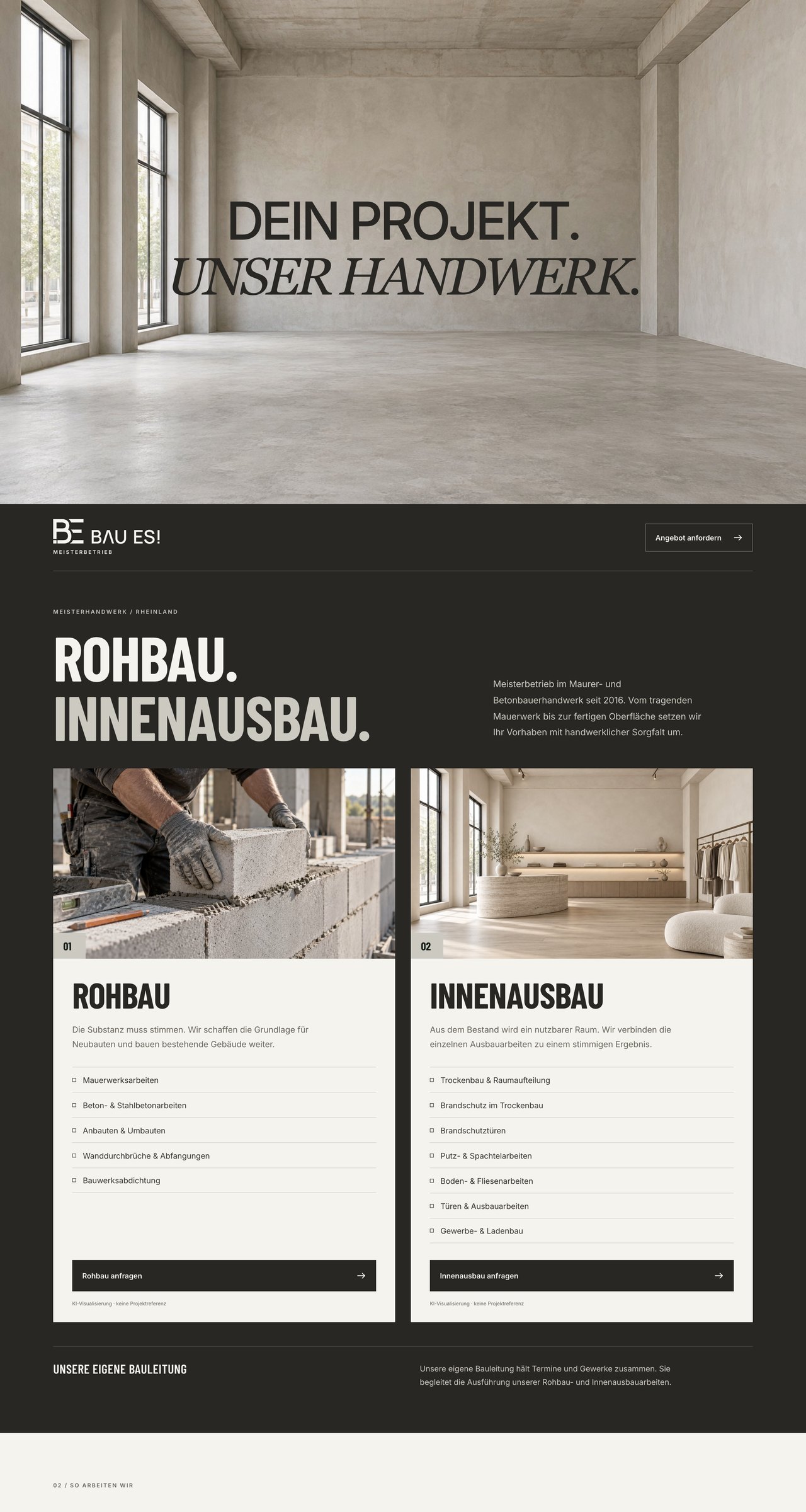 BAU ES website, first three screens