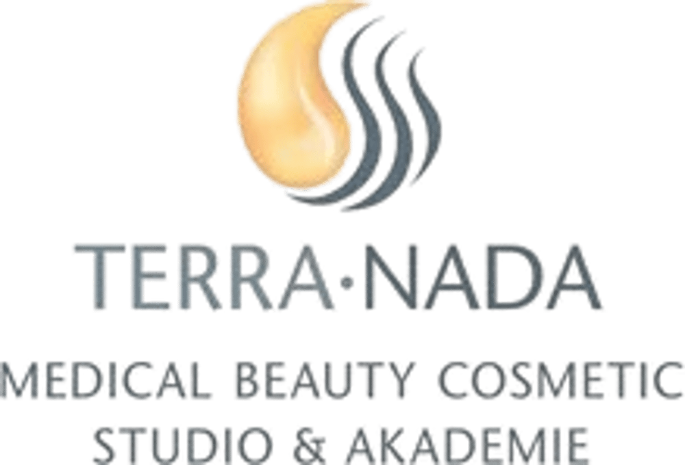 Logo von Terra Nada mit einer Flamme und Wellen, darunter "MEDICAL BEAUTY COSMETIC STUDIO & AKADEMIE".