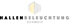 Logo mit gelb-grauen, lamellenartigen Formen und den Worten "HALLENBELEUCHTUNG SCHWEIZ".