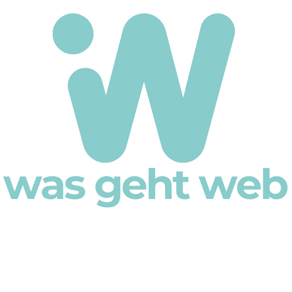 Logo "was geht physio" mit einem stilisierten W in Türkis.
