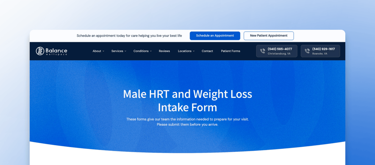 Male HRT and Weight Loss Intake Form | Balance Wellspace