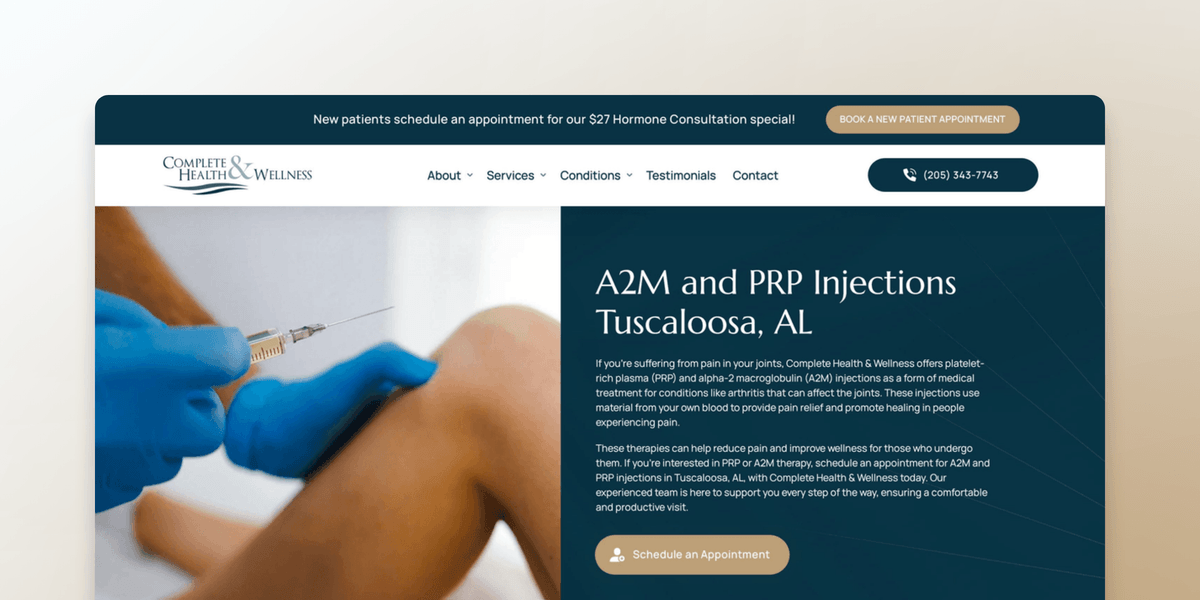 A2M & PRP Injections - Tuscaloosa AL | Complete Health & Wellness