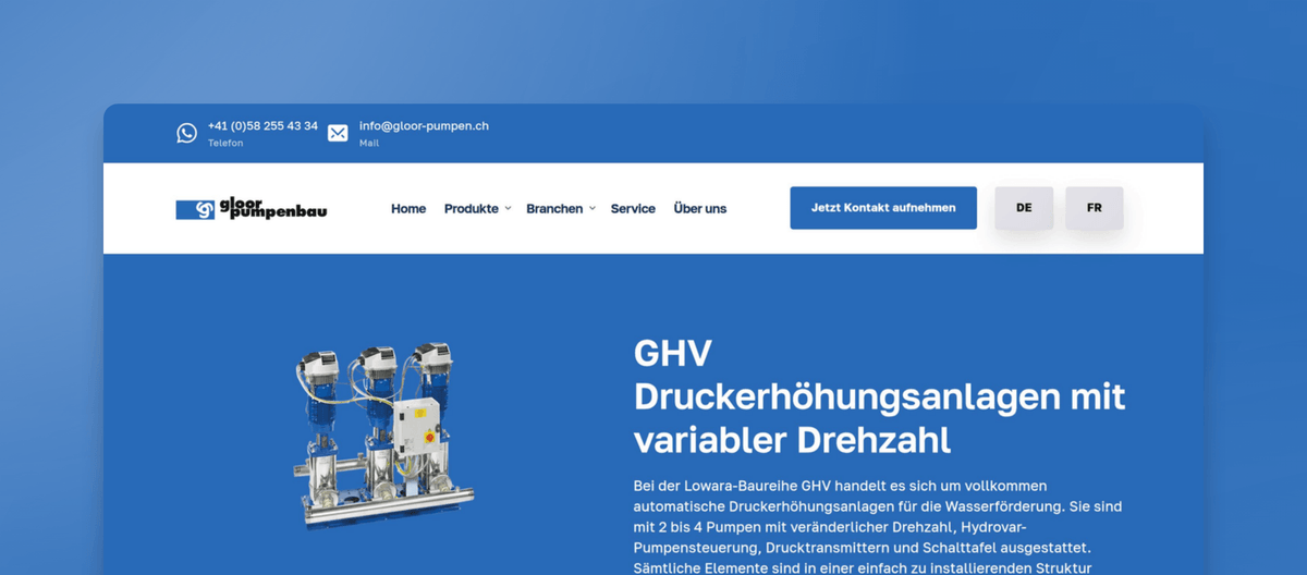 GHV Druckerhoehungsanlagen mit variabler Drehzahl | Gloor Pumpenbau AG