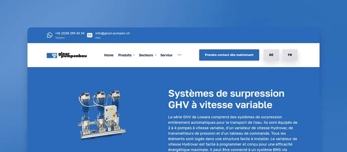 Systèmes de surpression GHV à vitesse variable | Gloor Pumpenbau AG