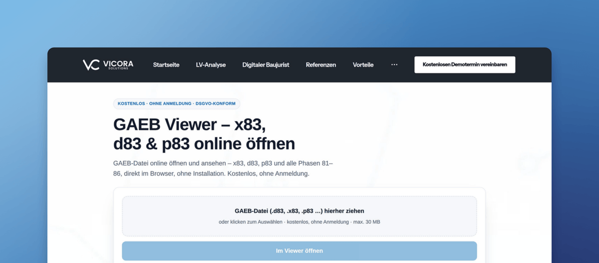 GAEB Viewer – Datei kostenlos öffnen | Vicora Solutions