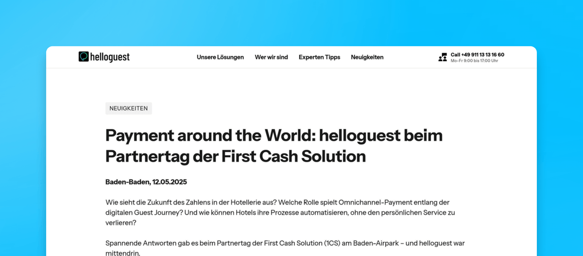 helloguest: Zukunft des Hotel-Payments mit 1CS