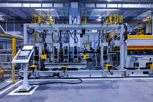 Industrielle Fertigungsanlage in einer Produktionshalle